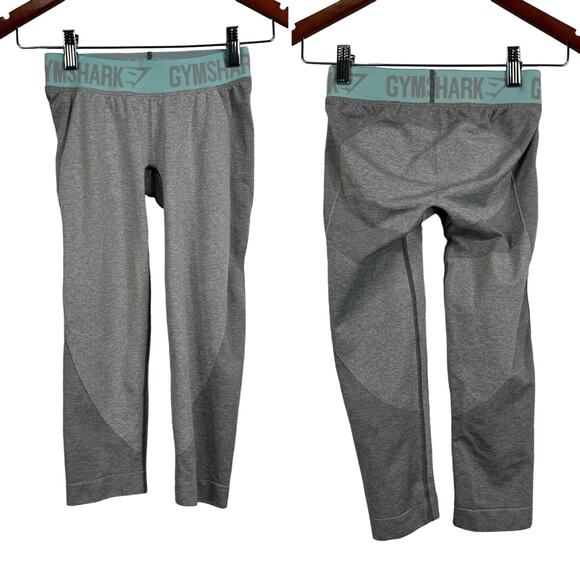 Gymshark Flex Cropped Leggings in Light Gray Marl/Pale Turquoise Size S - Picture 2 of 6